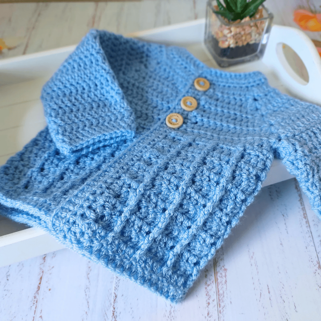 Handmade Crochet Baby Cardigan, Sizes Newborn and 0-3 Months - Twisted by the Sea