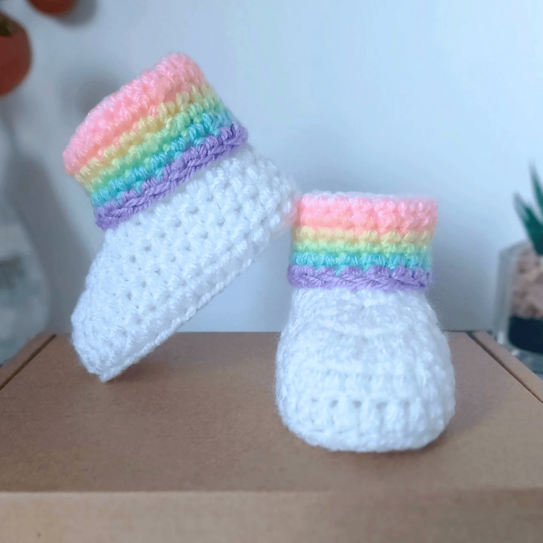 Rainbow Crochet Baby Booties, Sizes Newborn to 6 Months - Twisted by the Sea