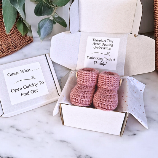 Daddy Pregnancy Reveal Gift | Handmade Crochet Baby Booties - Twisted by the Sea