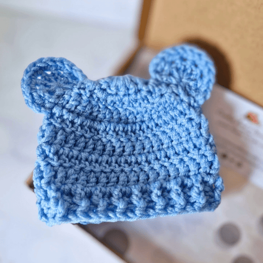 Handmade Crochet Teddy Bear Baby Hat – Newborn to 6 Months, Soft & Cosy Beanie - Twisted by the Sea