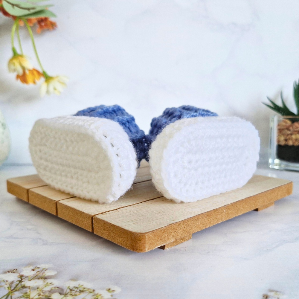 Handmade Crochet Cuffed Baby Booties – Newborn to 6 Months – Baby Booties crafted in soft acrylic yarn and available in multiple colours by Twisted by the Sea.