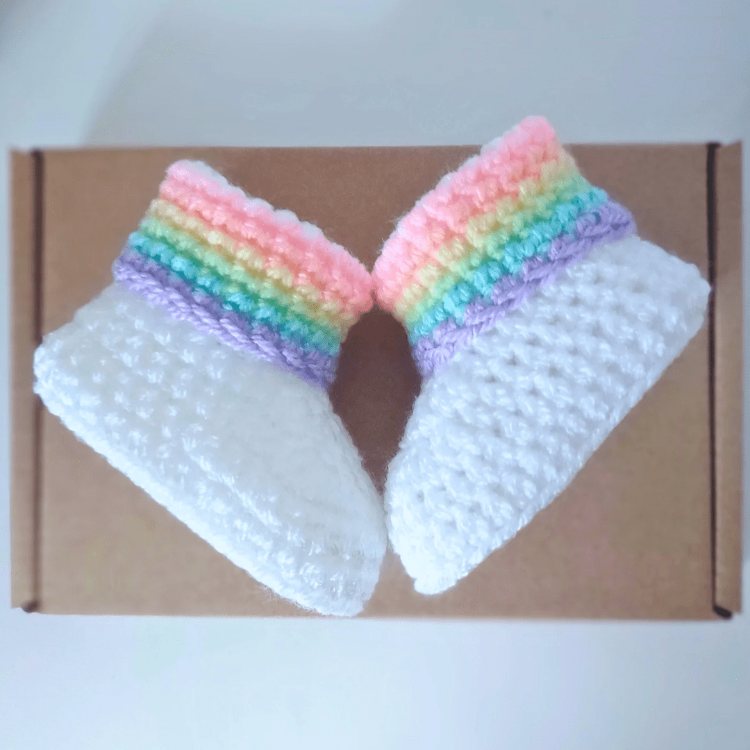 Rainbow Crochet Baby Booties, Sizes Newborn to 6 Months - Twisted by the Sea