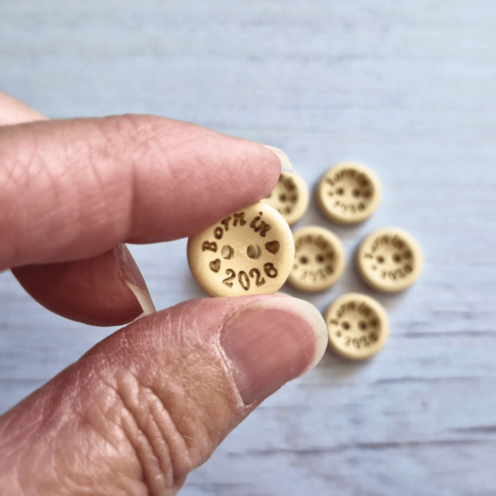 Born In 2026 Wooden Buttons – 15mm Natural Craft Buttons – Pack of 10, for Sewing, Knitting, Crochet - Twisted by the Sea