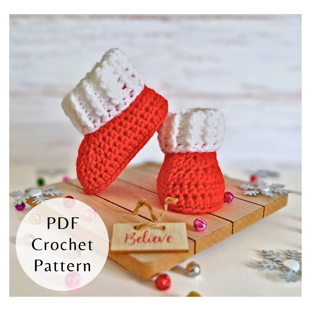 Handmade PDF Crochet Pattern Baby Booties With Ridged Cuff (Instant Download) – PDF pattern crafted in soft acrylic yarn and available in multiple colours by Twisted by the Sea.
