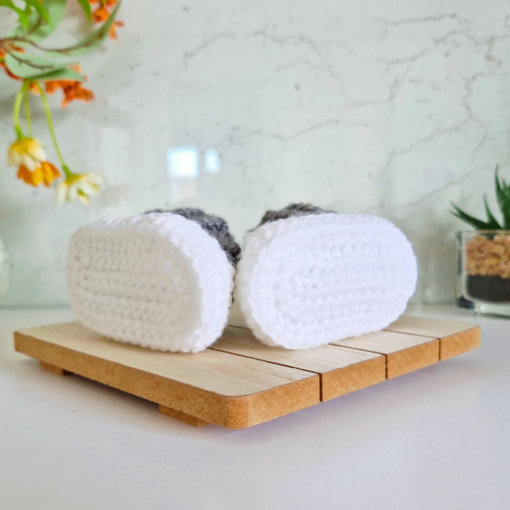 Handmade Handmade White Crochet Baby Booties with Coloured Cuff – Newborn Gift Idea – Baby Booties crafted in soft acrylic yarn and available in multiple colours by Twisted by the Sea.