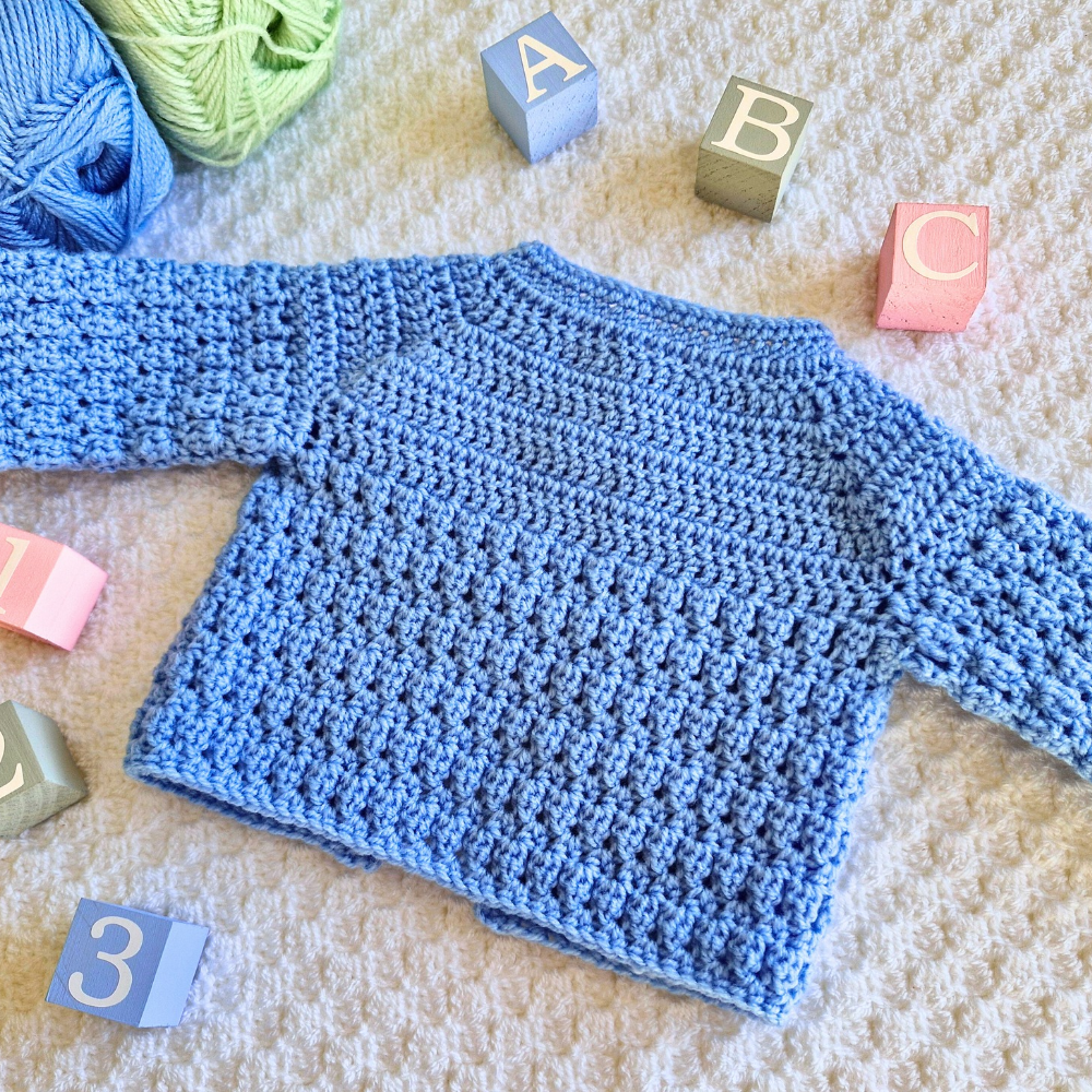 Textured Crochet Baby Cardigan – Newborn to 24 Months