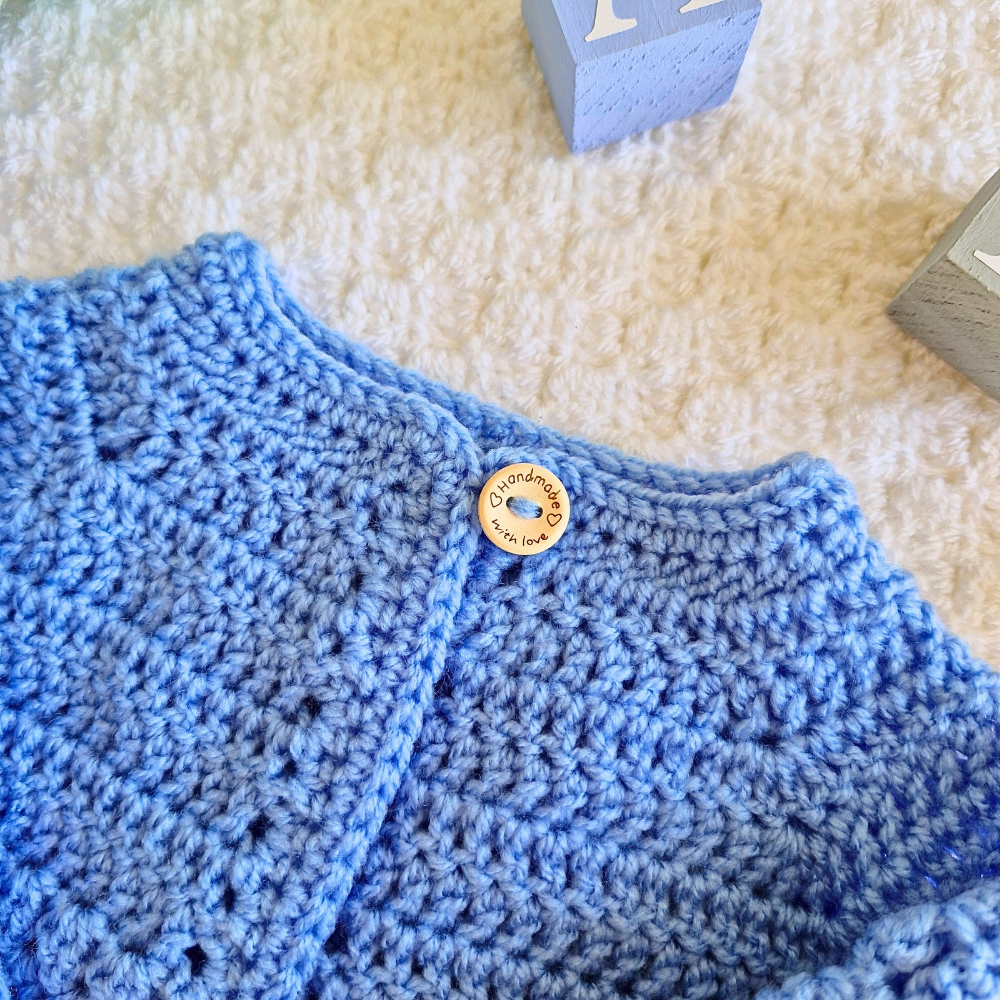 Textured Crochet Baby Cardigan – Newborn to 24 Months