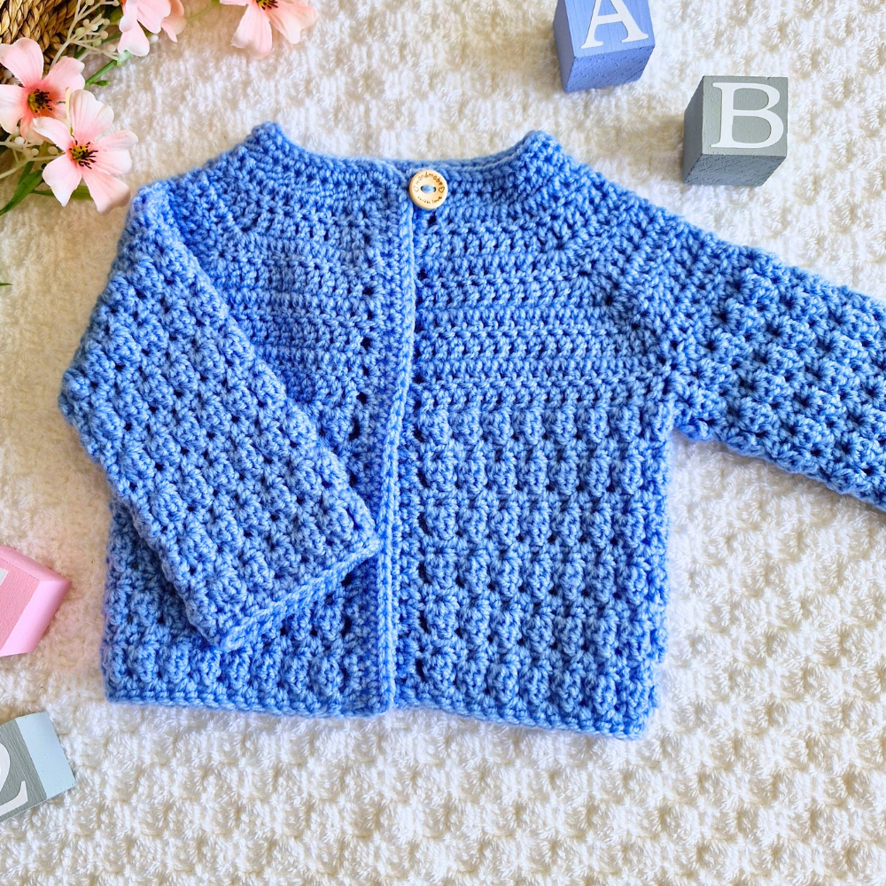 Textured Crochet Baby Cardigan – Newborn to 24 Months