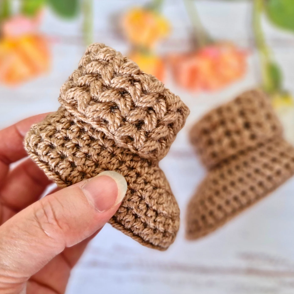 Handmade Handmade Crochet Baby Booties – Newborn to 6 Months | Baby Shower Gift – Baby Booties crafted in soft acrylic yarn and available in multiple colours by Twisted by the Sea.