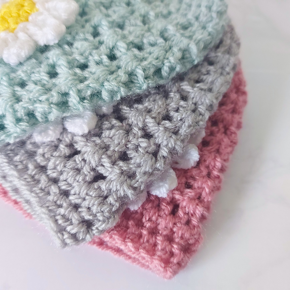 Handmade Crochet Hat and Cardigan Daisy Set, 12 to 24 Months – Hat and Cardigan Set crafted in soft acrylic yarn and available in multiple colours by Twisted by the Sea.