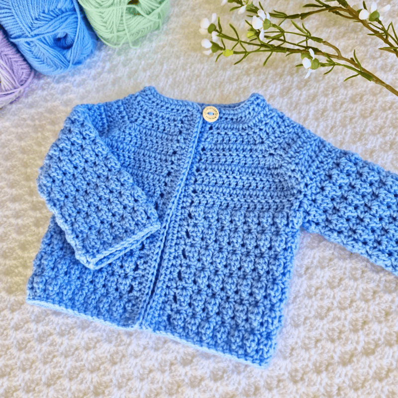 Textured Crochet Baby Cardigan – Newborn to 24 Months