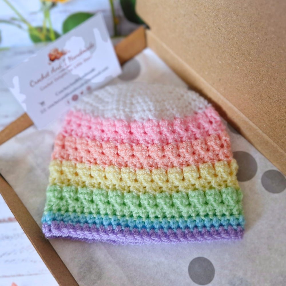 Pastel Rainbow Crochet Baby Beanie Hat - Newborn to 2 Years - Twisted by the Sea