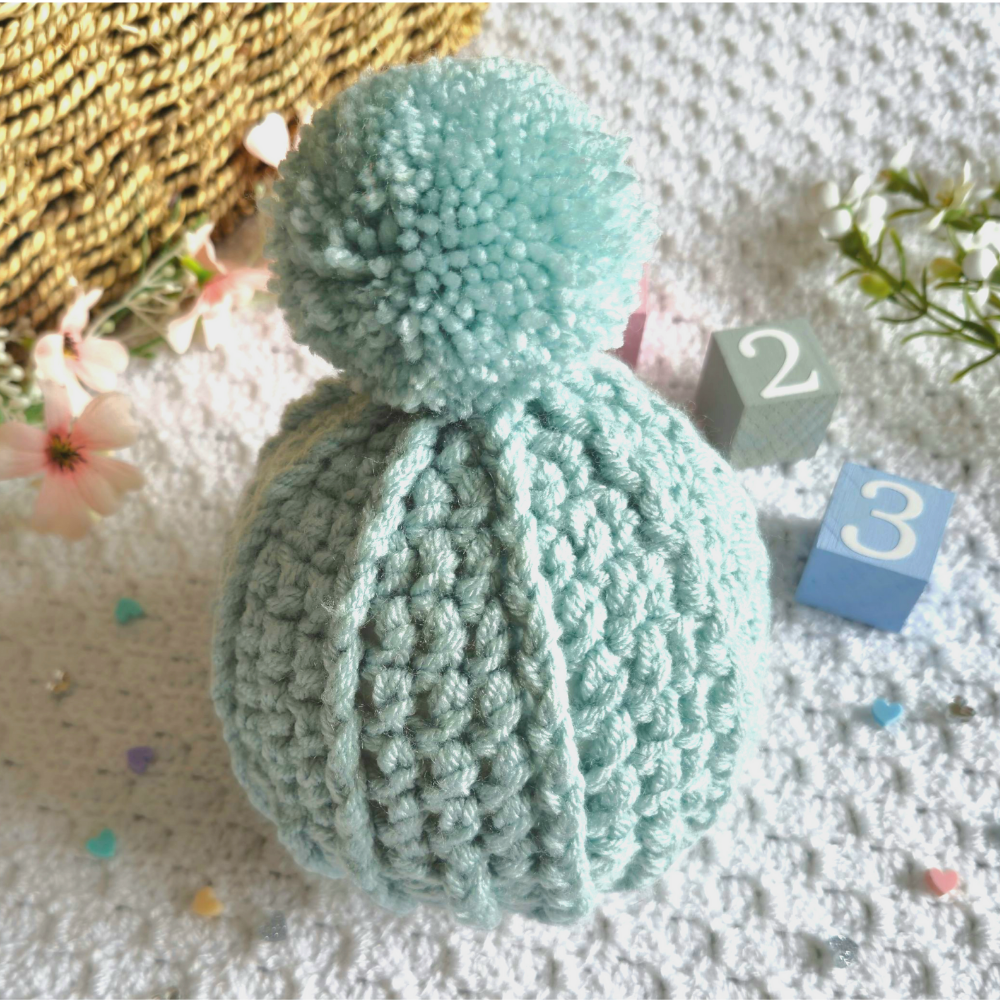 Handmade Handmade Crochet Pom Pom Baby Hat – Newborn to 12 Months – Beanie Hat crafted in soft acrylic yarn and available in multiple colours by Twisted by the Sea.