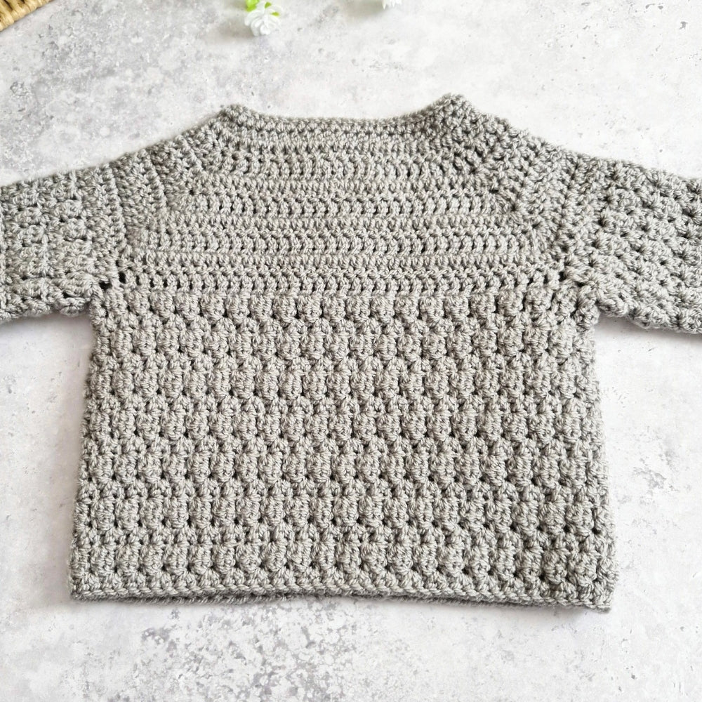 Silver Crochet Baby Cardigan – 3–6 Months Baby Shower Gift