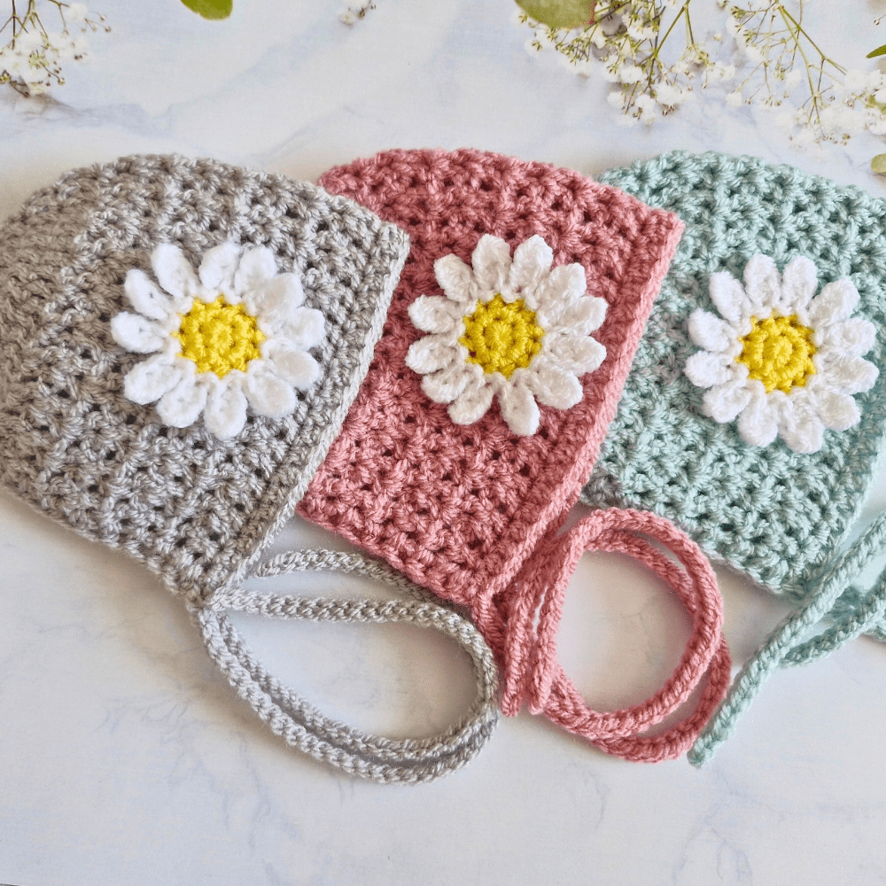 Infant Daisy Bonnet, Sizes 12 to 24 Months - Twisted by the Sea