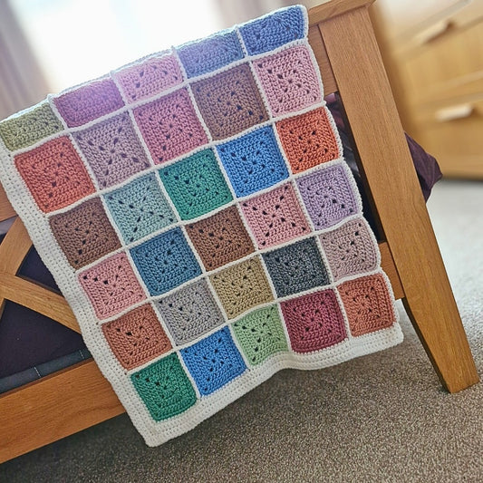 Handmade Crochet Baby Blanket - Multicoloured Patchwork - Twisted by the Sea