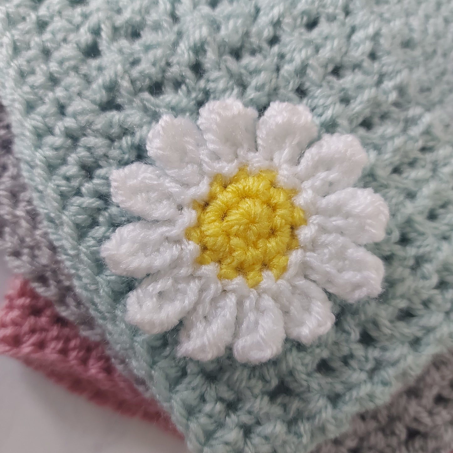 Handmade Infant Daisy Beanie Hat, Sizes 12 to 24 Months – Beanie Hat crafted in soft acrylic yarn and available in multiple colours by Twisted by the Sea.