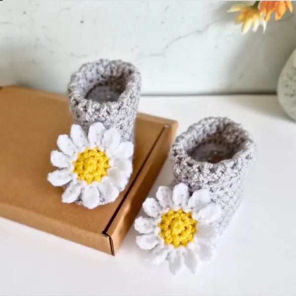 Handmade Daisy Crochet Baby Booties - Twisted by the Sea