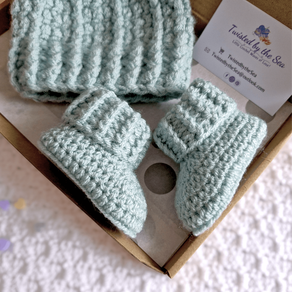 Newborn Baby Gift Set – Handmade Crochet Hat with Matching Booties - Twisted by the Sea