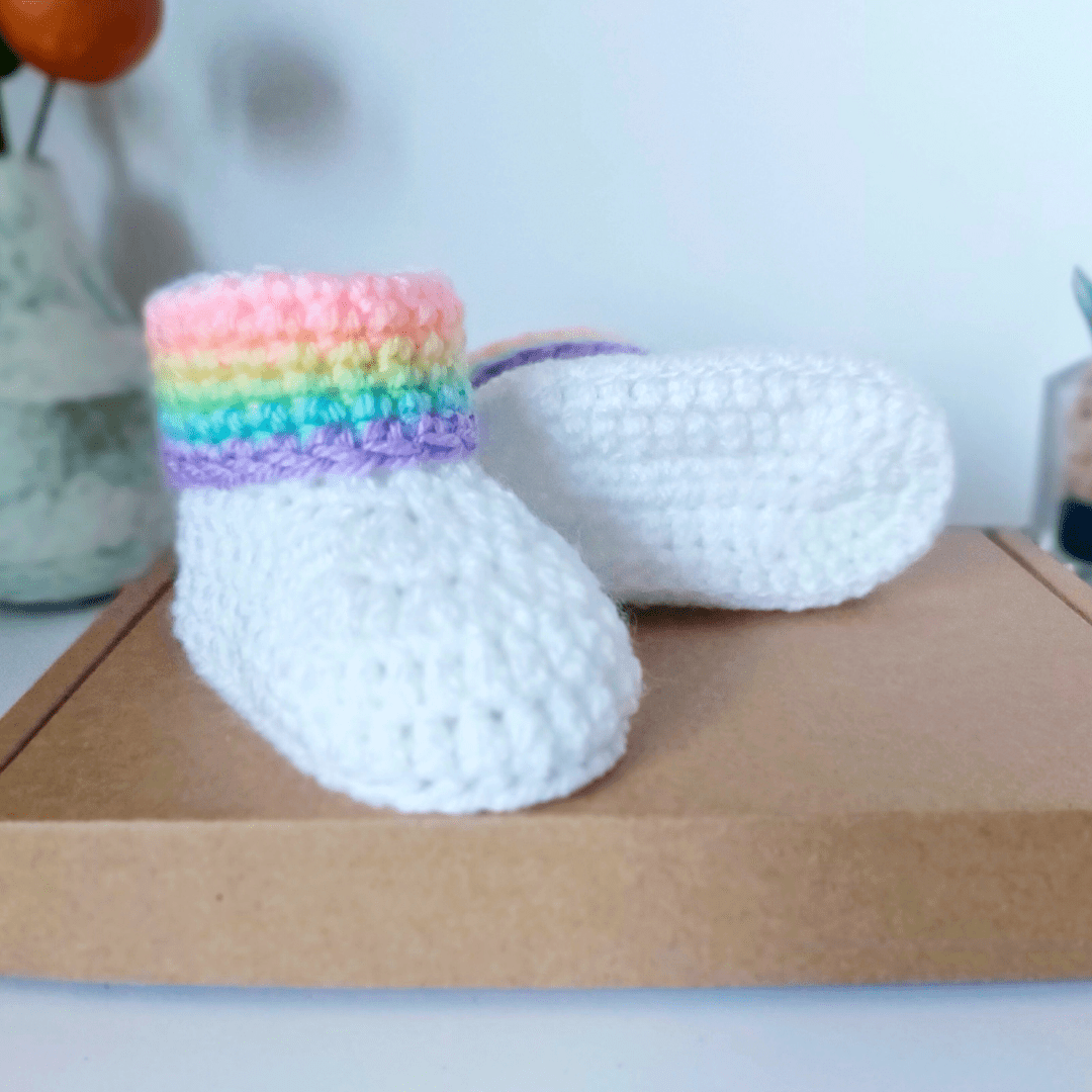 Rainbow Crochet Baby Booties, Sizes Newborn to 6 Months - Twisted by the Sea