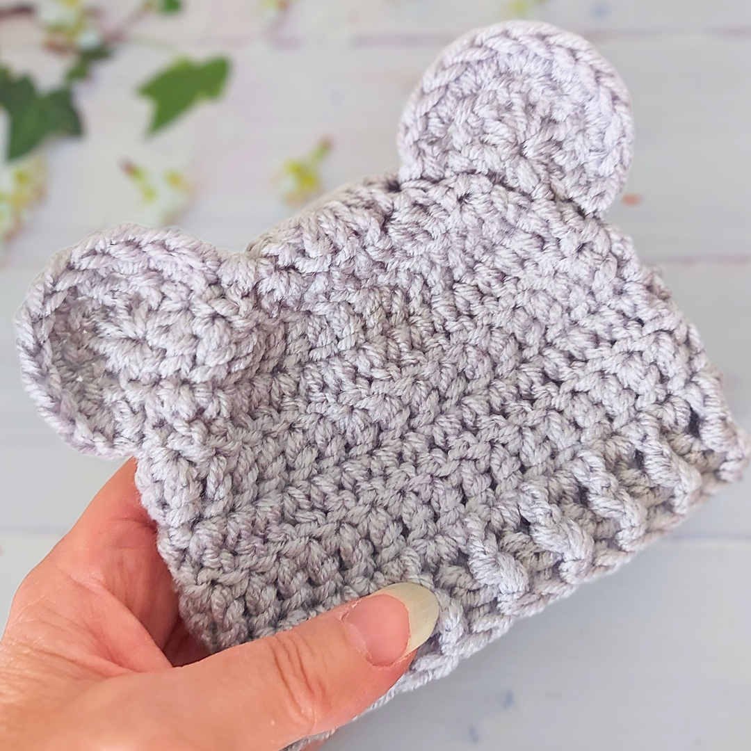 Handmade Handmade Crochet Teddy Bear Baby Hat – Newborn to 6 Months, Soft & Cosy Beanie – Beanie Hat crafted in soft acrylic yarn and available in multiple colours by Twisted by the Sea.