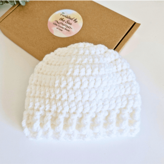 White Crochet Baby Gift Set – Handmade Hat & Booties - Twisted by the Sea