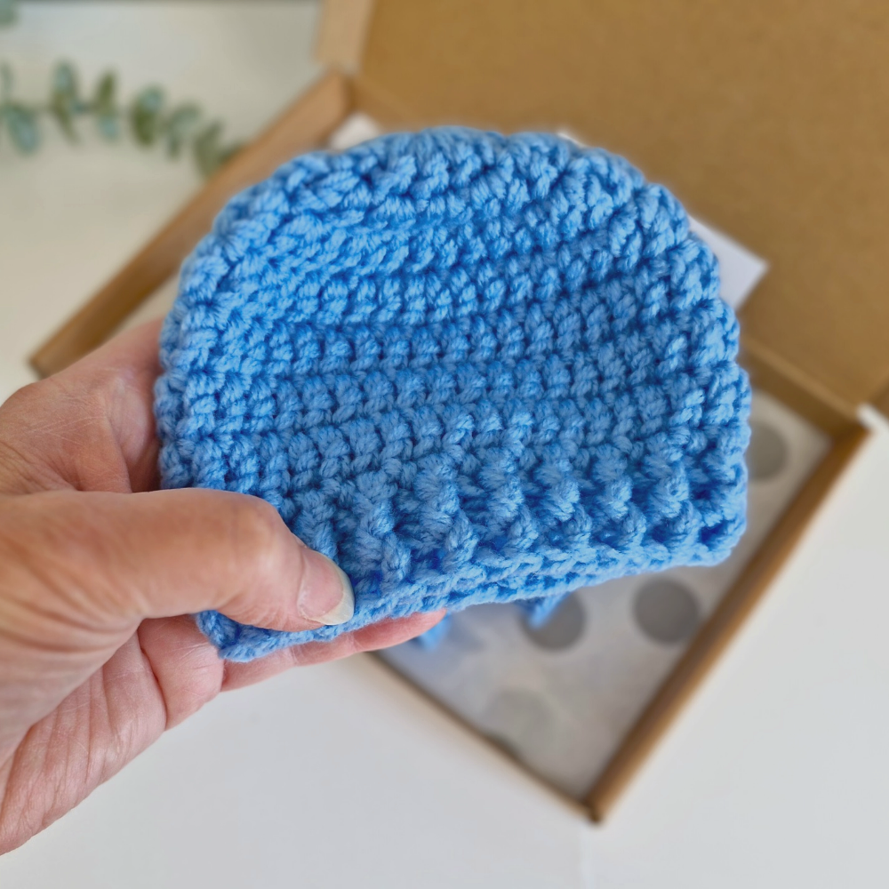 Handmade Crochet Baby Beanie Hat – Handmade, Sizes Newborn to 12 Months – Beanie Hat crafted in soft acrylic yarn and available in multiple colours by Twisted by the Sea.