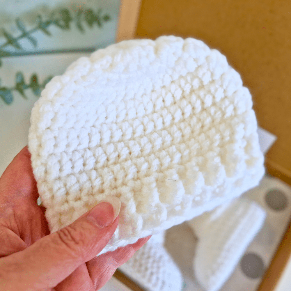 White Crochet Baby Gift Set – Handmade Hat & Booties - Twisted by the Sea