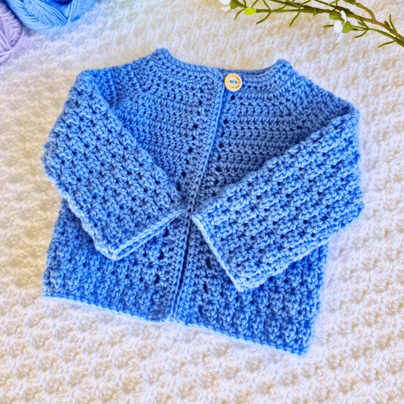 Textured Crochet Baby Cardigan – Newborn to 24 Months