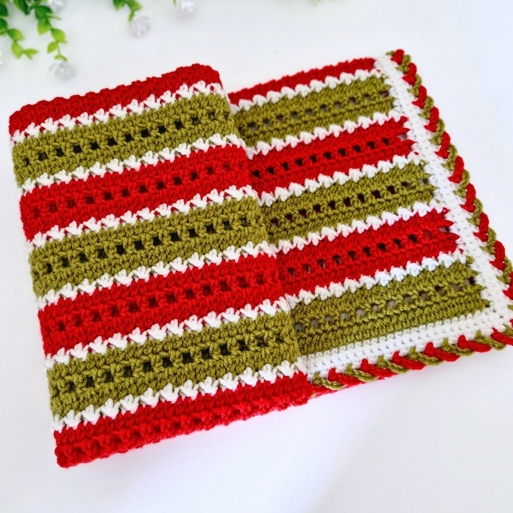 Handmade Crochet Christmas Baby Blanket – Red, Green & White