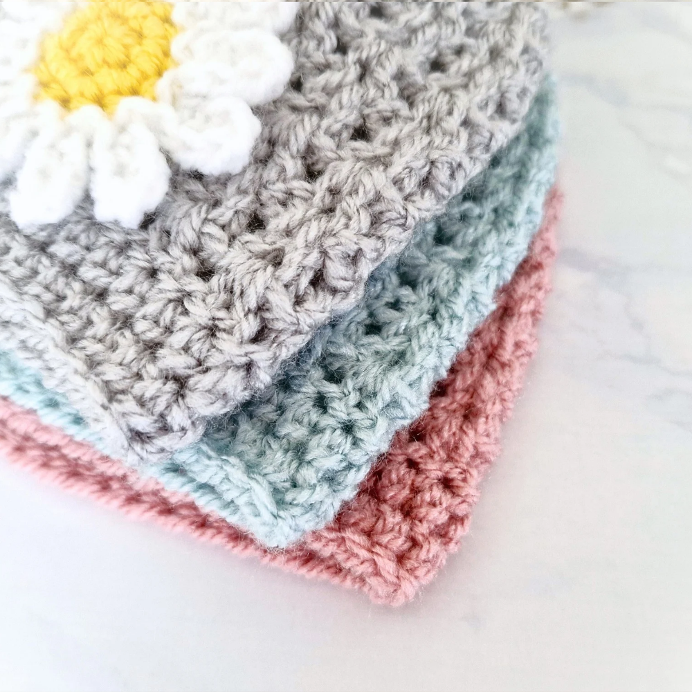 Handmade Infant Daisy Beanie Hat, Sizes 12 to 24 Months – Beanie Hat crafted in soft acrylic yarn and available in multiple colours by Twisted by the Sea.