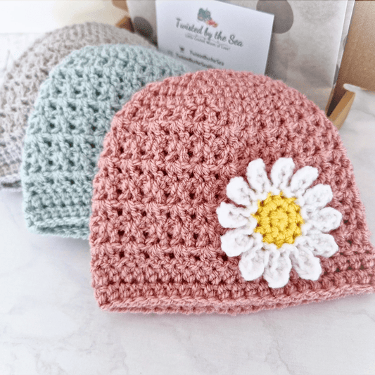 Infant Daisy Beanie Hat, Sizes 12 to 24 Months - Twisted by the Sea
