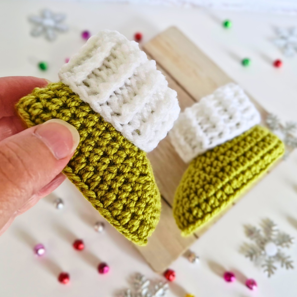 Handmade Mistletoe & White Crochet Baby Booties – Christmas Gift – Baby Booties crafted in soft acrylic yarn and available in multiple colours by Twisted by the Sea.