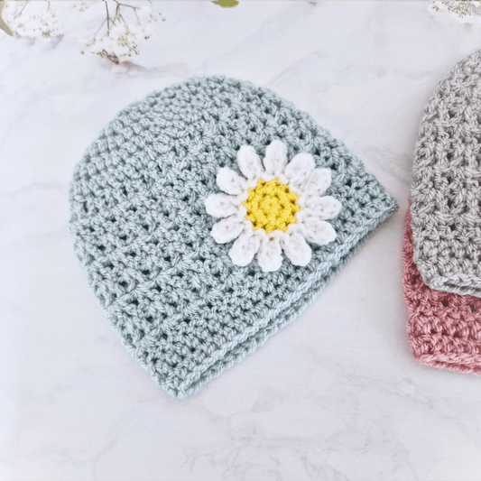 Crochet Baby Hat and Booties Set Daisy Design Newborn to 6 Months - Twisted by the Sea