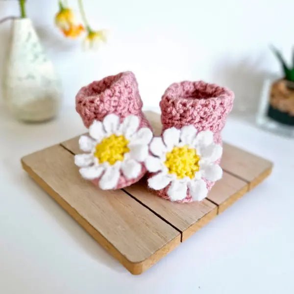 Handmade Daisy Crochet Baby Booties - Twisted by the Sea