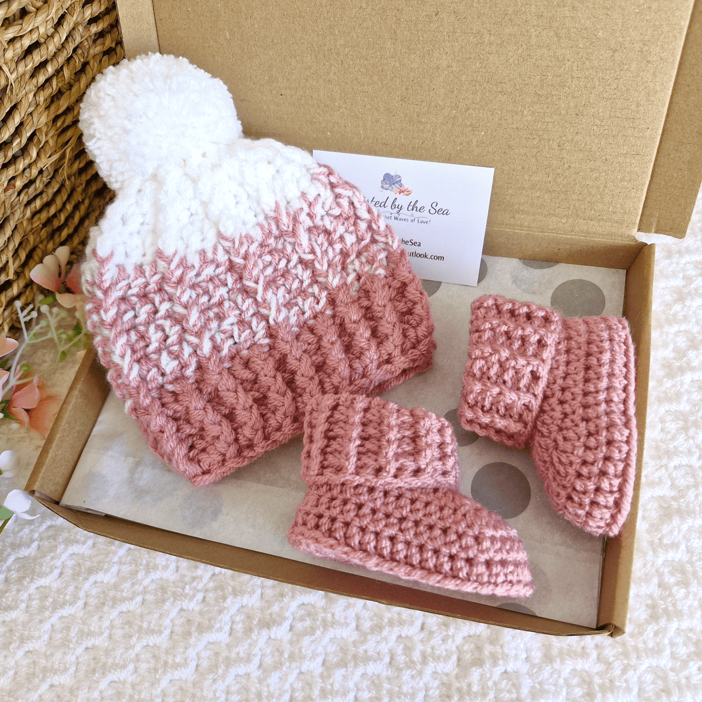 Ombre Baby Bobble Hat & Booties Set – Newborn to 6 Months - Twisted by the Sea