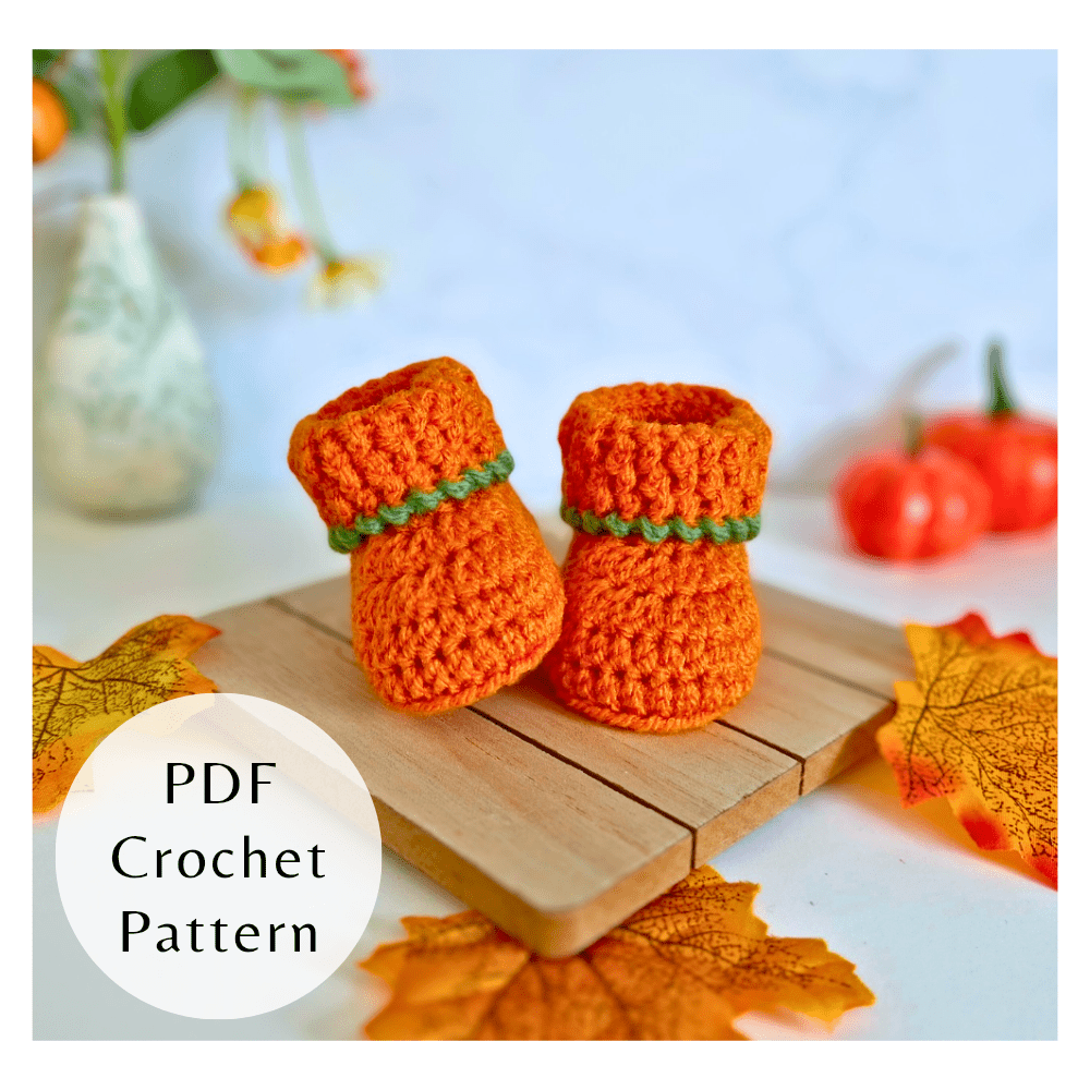 Pumpkin Baby Booties Crochet Pattern – PDF Download in 3 Sizes (Newborn to 6 Months) - Twisted by the Sea