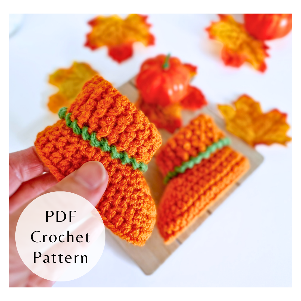 Handmade Pumpkin Baby Booties Crochet Pattern – PDF Download in 3 Sizes (Newborn to 6 Months) – PDF pattern crafted in soft acrylic yarn and available in multiple colours by Twisted by the Sea.
