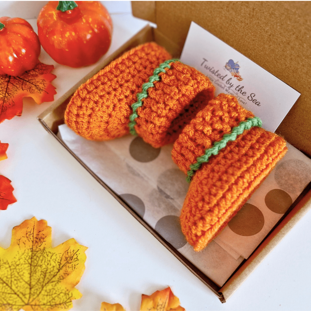 Handmade Pumpkin Crochet Baby Booties - Twisted by the Sea