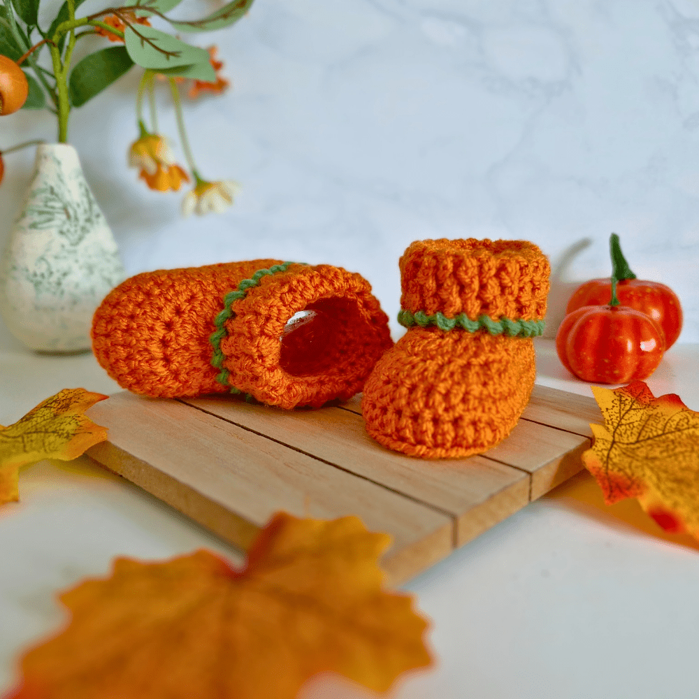Handmade Pumpkin Crochet Baby Booties - Twisted by the Sea