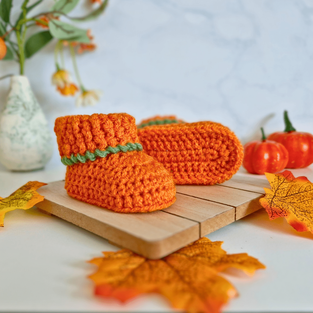 Handmade Pumpkin Crochet Baby Booties - Twisted by the Sea