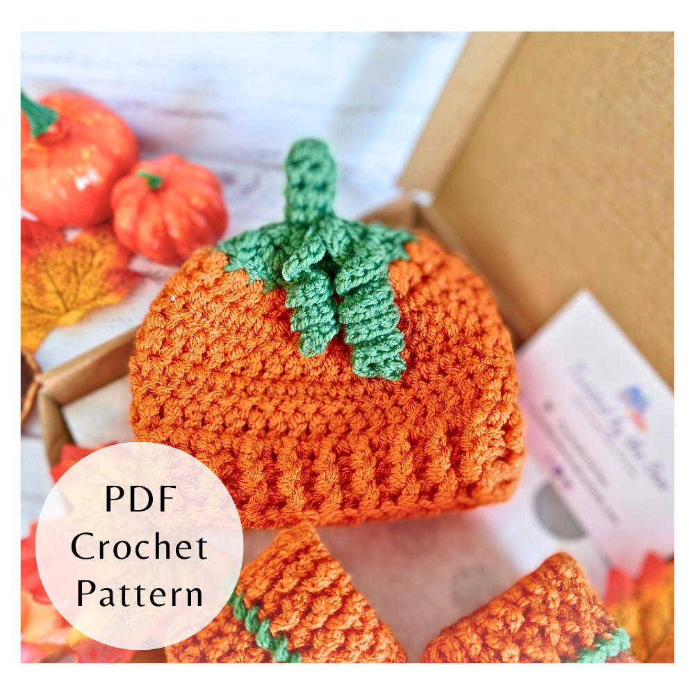 Handmade Pumpkin Baby Hat Crochet Pattern – PDF Digital Download – PDF pattern crafted in soft acrylic yarn and available in multiple colours by Twisted by the Sea.