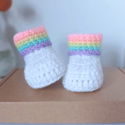 Rainbow Crochet Baby Booties, Sizes Newborn to 6 Months - Twisted by the Sea