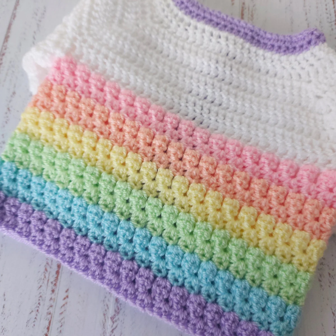 Handmade Handmade Crochet Rainbow Baby Cardigan – Sizes Newborn to 24 Months | Newborn Gift – Baby Toddler Cardigans crafted in soft acrylic yarn and available in multiple colours by Twisted by the Sea.