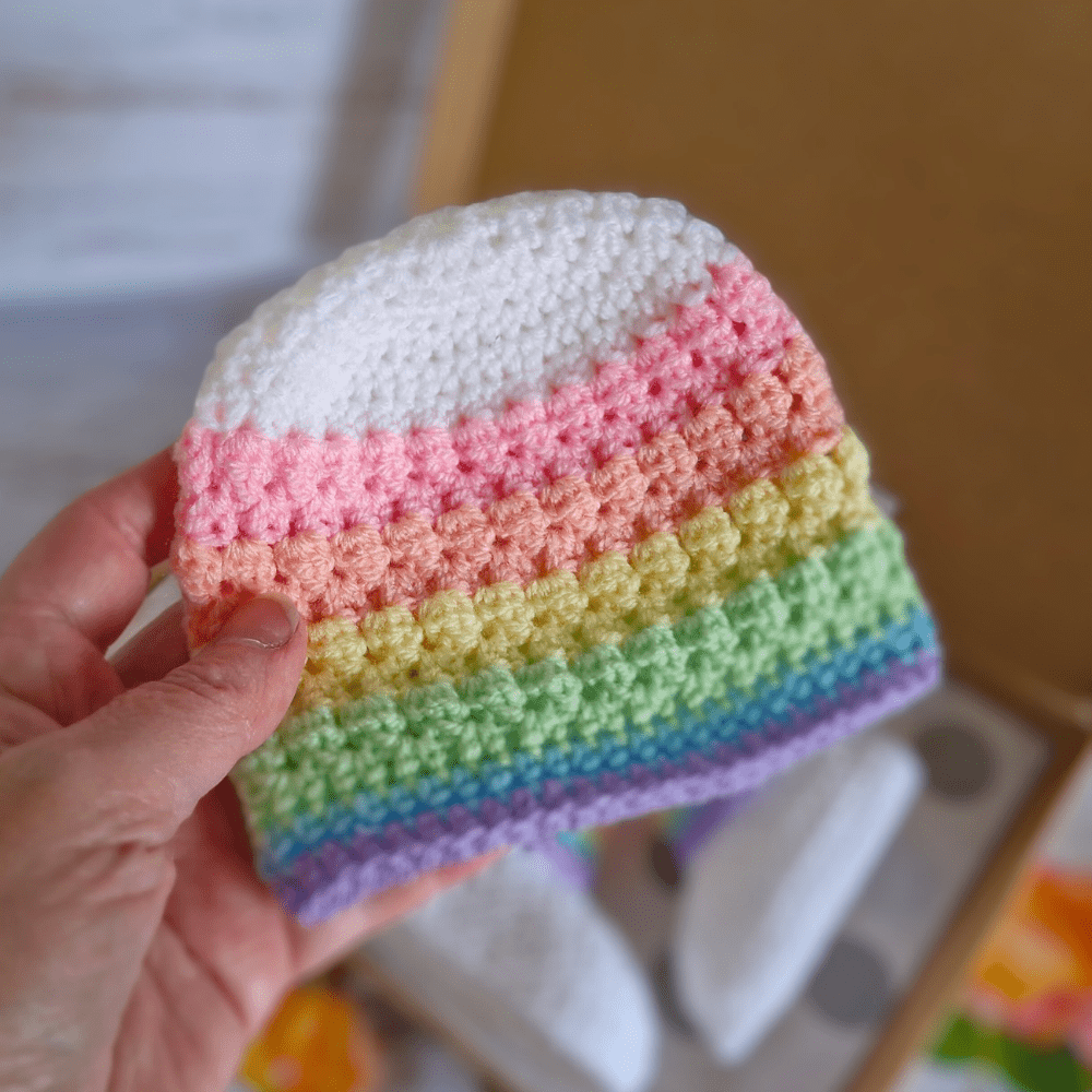 Rainbow Baby Set, Crochet Hat and Booties - Twisted by the Sea