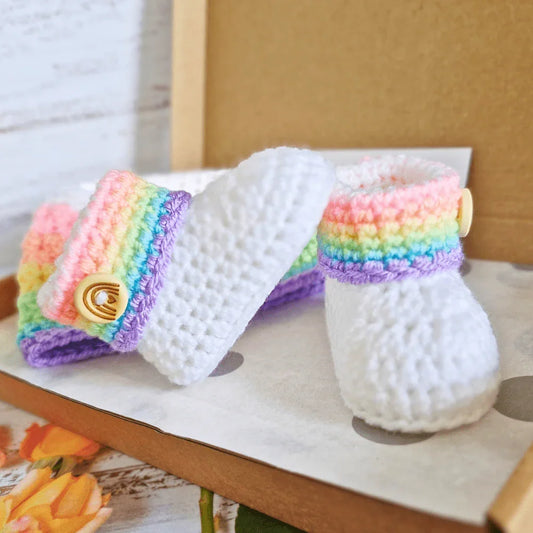 Rainbow Baby Set, Crochet Hat and Booties - Twisted by the Sea