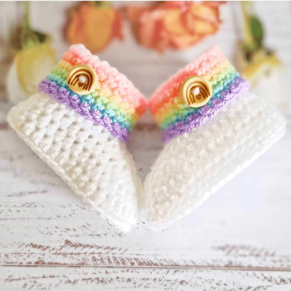 Rainbow Baby Set, Crochet Hat and Booties - Twisted by the Sea