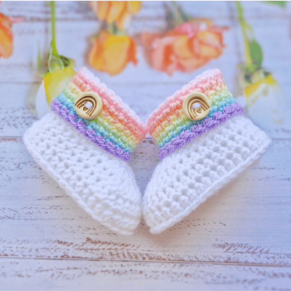 Rainbow Baby Crochet Booties, Gender Neutral Keepsake Gift - Twisted by the Sea