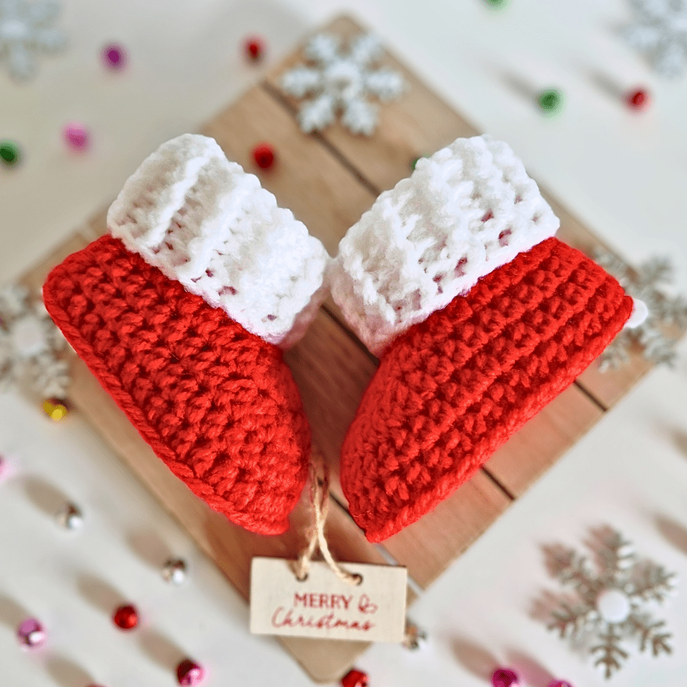 Handmade Red & White Christmas Crochet Baby Booties – Newborn to 6 Months - Twisted by the Sea