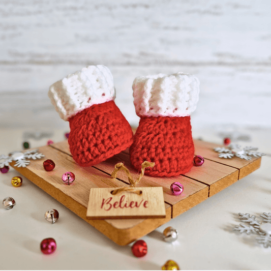 Handmade Red & White Christmas Crochet Baby Booties – Newborn to 6 Months - Twisted by the Sea